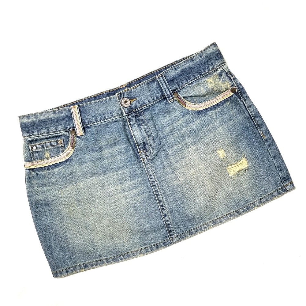 Old Navy Distressed Denim Sitched Trim Mini Skirt